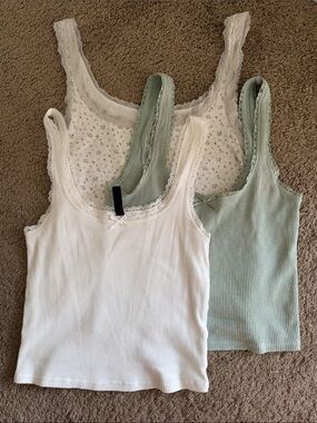 Bundle 3 floral, white and Mint green lace trim  tanks